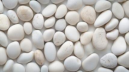Discover seamless beauty in a collection of white small pebbles arranged on a smooth background, creating a tranquil and elegant texture perfect for various design inspirations
