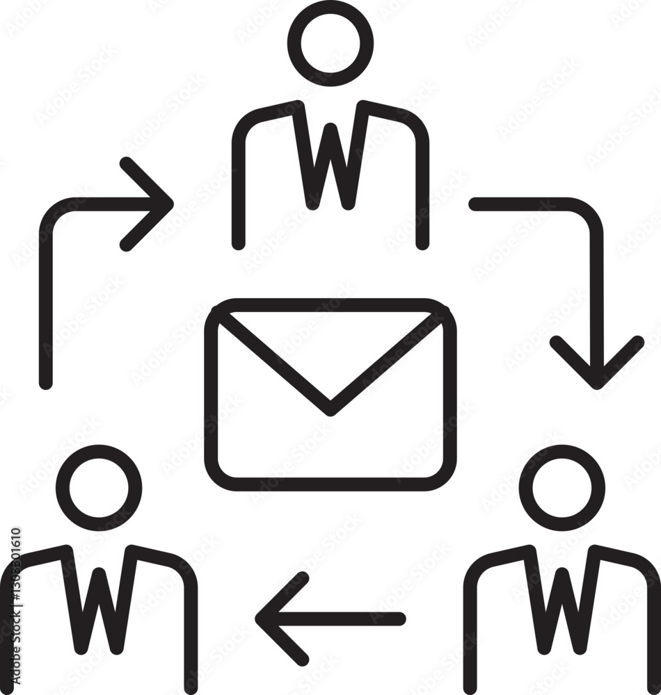 Poster communication flow with multiple recipients line icon
