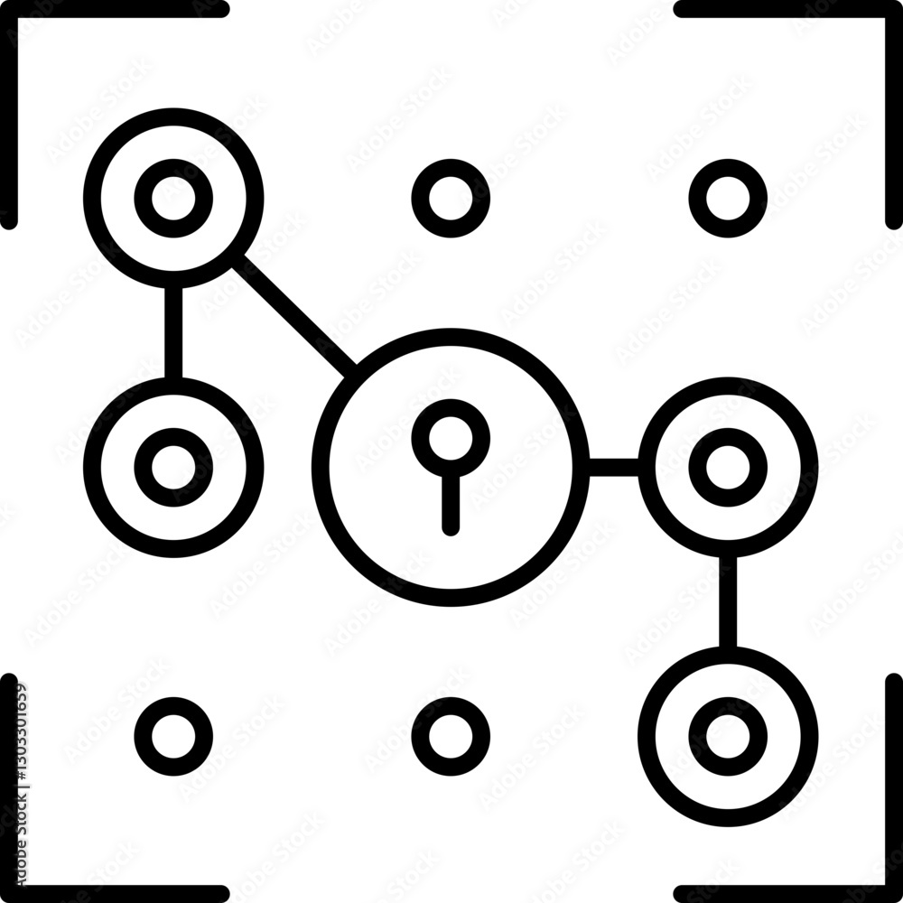 Poster abstract lock and network connection design line icon