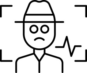 Sad figure in a hat with heartbeat symbol line icon