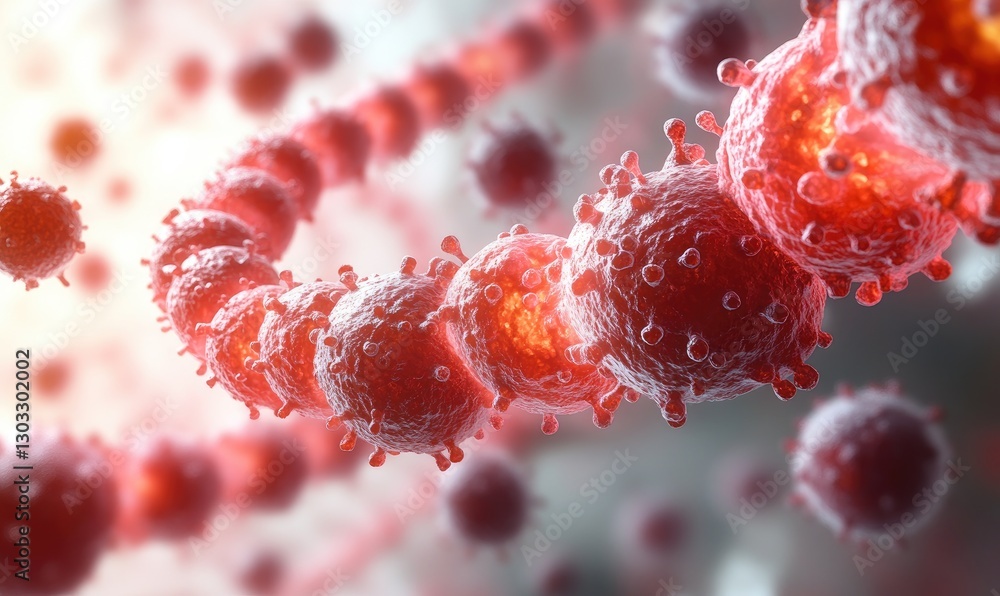 Aufkleber close up view of microscopic red bacteria cells, showing intricate details and movement. the image i