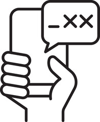 Hand holding smartphone with message bubble. line icon