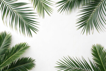 Naklejka premium Palm Green Leaves tropical exotic tree isolated on White Background. Holiday pattern template 