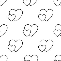 Seamless pattern of heart outlines on white background.