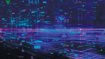 Communication network concept. Digital transformation. Engineering, coding with technology icons, numbers and binary code, big data. Data flow information. Digital communication concept. Vector.