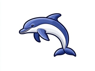 Fototapeta premium Cartoon dolphin leaping playfully in a vibrant ocean scene with waves