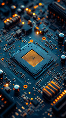 Fototapeta premium Closeup of broken computer hardware showing damaged motherboard and components Symbolizing repair maintenance technology issues digital decay obsolescence and the need for troubleshooting and upgrade