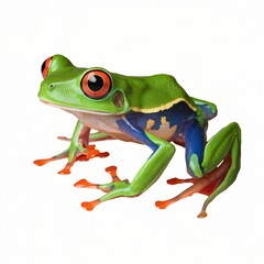 Obraz premium Red-Eyed Tree Frog with Vivid Colors Isolated on White Background.