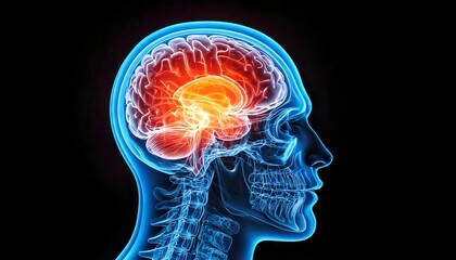 A vibrant illustration of a human head in profile, showcasing the brain's structure with glowing areas, emphasizing neurological activity.