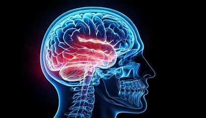 A vibrant illustration of a human brain in profile, highlighting neural activity against a dark background.