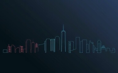 Fototapeta premium Neon Cityscape Skyline: A captivating neon cityscape skyline against a deep background. The vibrant and modern depiction of urban architecture.