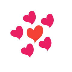 Scattered red pink love heart shapes illustration