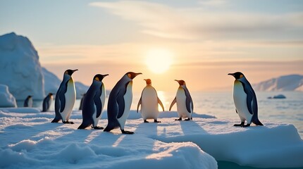 Wildlife protection in the Arctic. Arctic penguins on a snowy mainland. A special type of penguins.