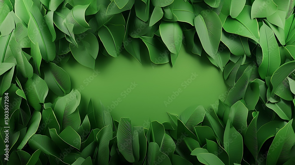 Poster lush green leaves surrounding empty space for text or design in nature inspired background