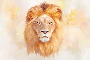 Majestic lion portrait watercolor art artistic expression tranquil setting front view nature's majesty