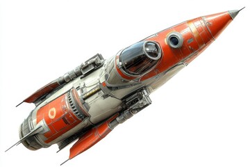 Futuristic rocket in flight, isolated