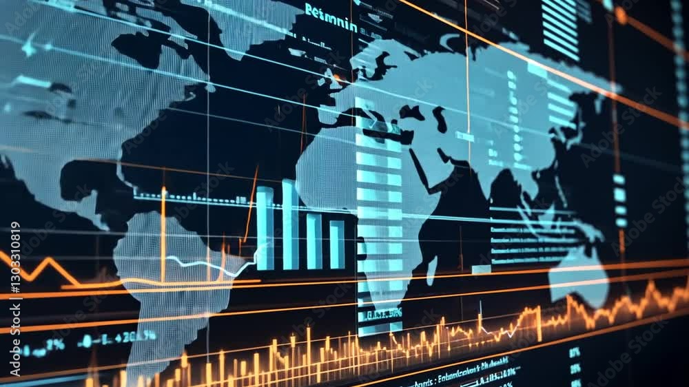 Aufkleber animated global data visualization with dynamic charts and financial market analysis