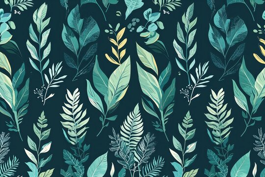 Aqua Foliage Metal Blend Pattern and Texture Illustration Inspired by Nature