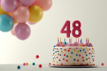 48th birthday celebration, playful cake, colorful balloons, 3D.