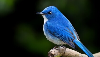 Fototapeta premium a portrait of a beautiful blue bird ultramarine flycatcher perching on branch