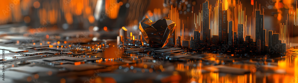 Aufkleber liquid metal abstract: a mesmerizing close-up of molten metal, shimmering with fiery orange reflecti