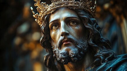 statue of jesus christ with crown on the head dark background