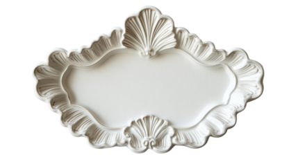 An elegant vintage-style ceramic tray featuring intricate shell motifs and decorative edges, perfect for serving, home decor, or vanity organization.