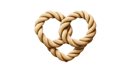 Rope heart shaped knot isolated on white background