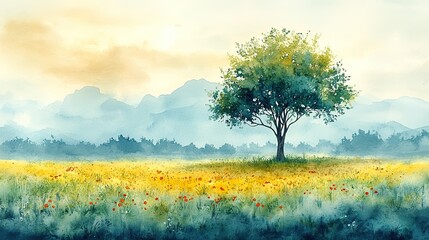 the mustard seed watercolor illustration of a little seed and a big tree in the background