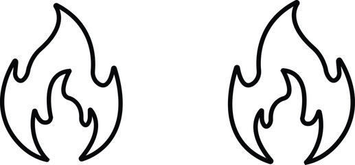 Fire Icon Set - Flames, Burning, Heat, Campfire, Warning, Vector Illustration