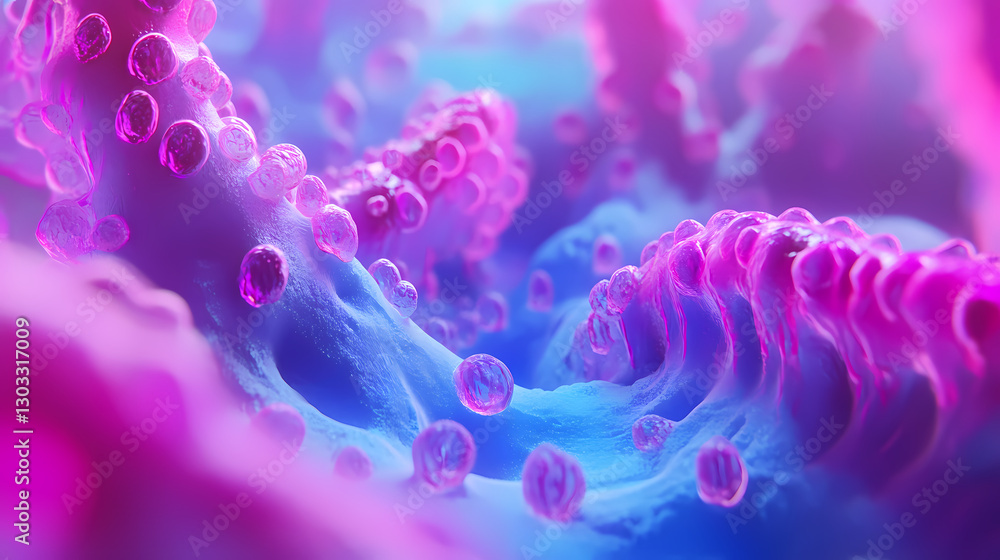 Poster abstract cellular forms: a mesmerizing abstract image featuring vibrant pink and blue cellular struc