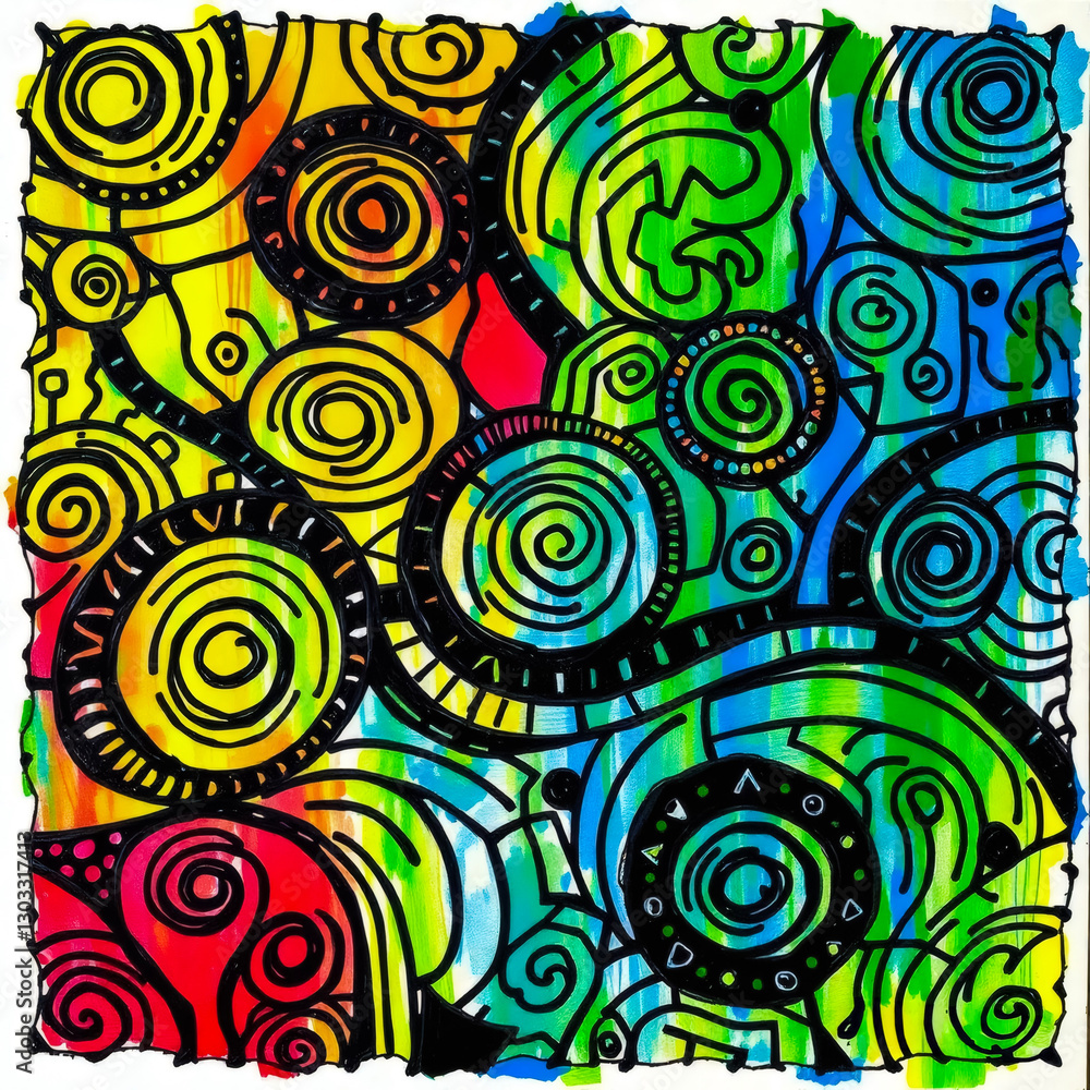 Poster vibrant abstract design featuring swirling patterns in bright colors. generative ai
