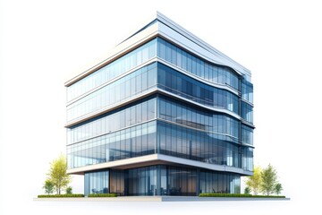 Modern office building exterior, isolated
