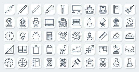 set of school icons in line style