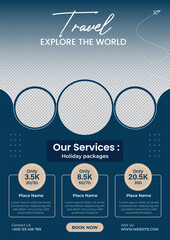 Explore the World Enjoy Holiday Packages, Travel agency social media post template design of summer beach travel Adventure web banner, broucher, poster Digital advertising banner promotion. 