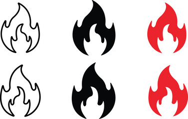 Fototapeta premium Fire Icons Pack | Vector Flame Symbols | Burning Heat Sign | Black & Red Fire Graphics