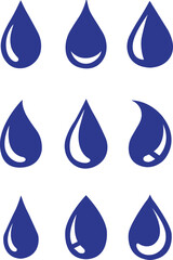 Diverse Blue Water Drop Icon Set - Vector Illustration for Environmental and Liquid Concepts