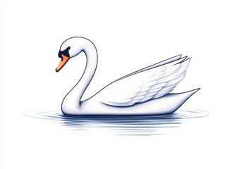 Fototapeta premium Elegant swan gliding gracefully on calm water, surrounded by serene nature