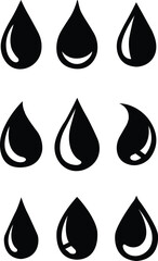 Solid Black Water Drop Icon Collection - Versatile Vector Set for Modern Design