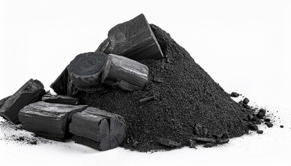 charcoal or coal carbon texture hi resolution isolated on white background