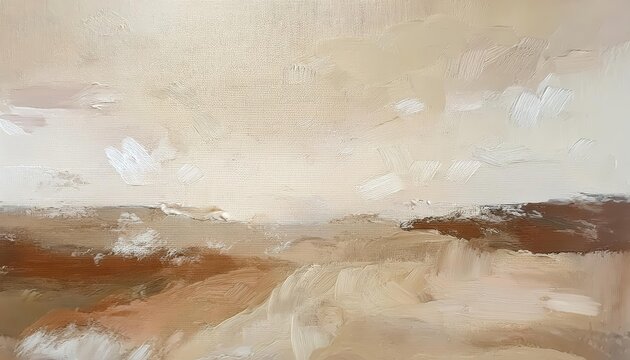 textured abstract landscape painting with neutral earthy tones, soft clouds, and rugged terrain, perfect for minimalist decor

