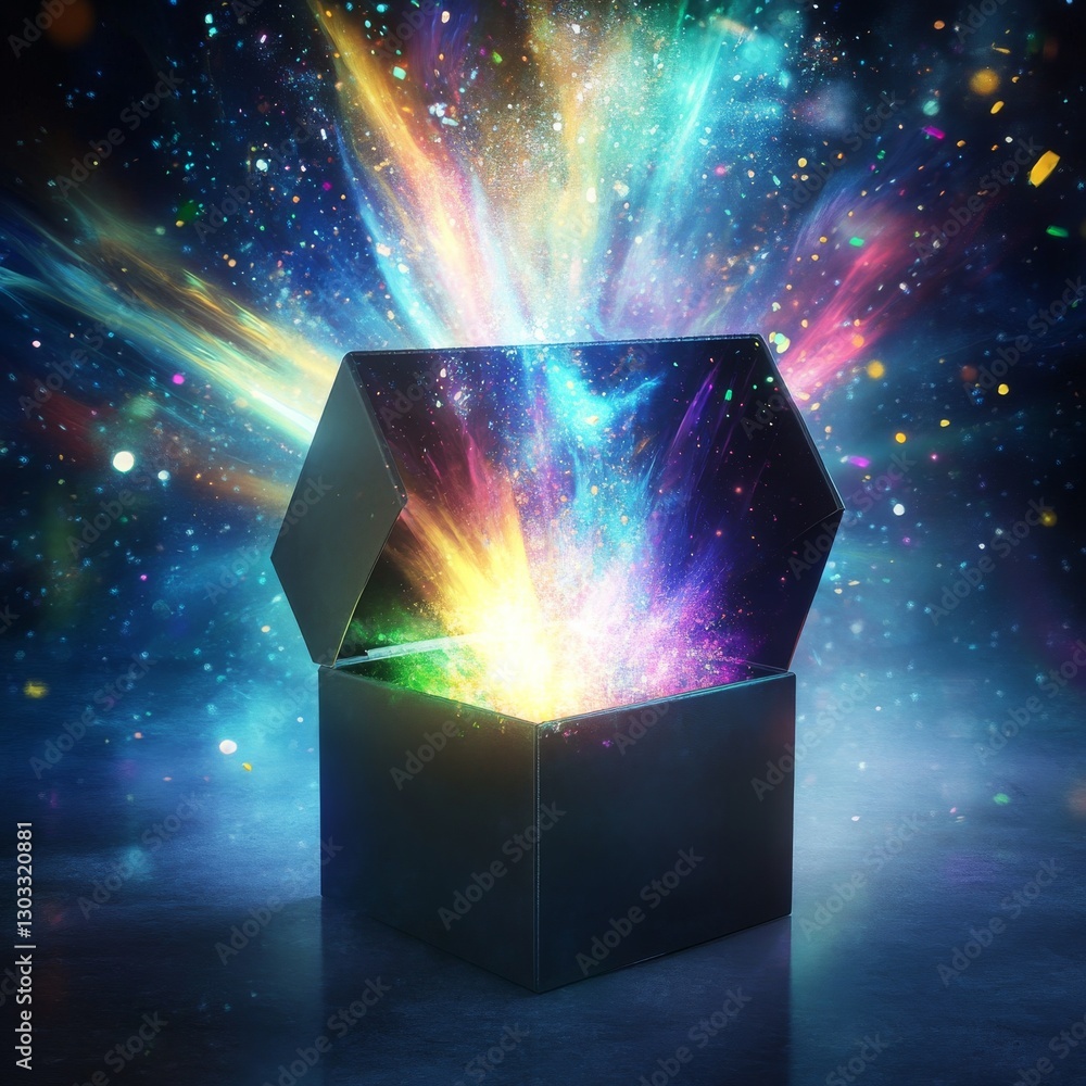 Leinwandbilder unleashing imagination: an open box revealing a universe of colorful light and cosmic wonder in crea