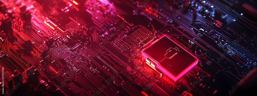 Poster cpu cooling system: close-up view of a computer's central processing unit (cpu) with vibrant red and