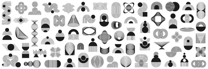 Line geometric shapes set, aesthetic contemporary line art, minimalist geometric shape decoration, brutalism, y2k, boho, elements and forms, trendy modern minimalist style design