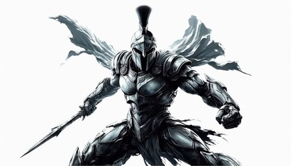 Fototapeta premium Powerful warrior stands ready for battle in bold monochrome style, showcasing strength and determination