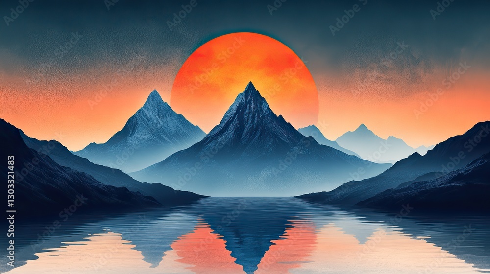 Poster triangle connecting two mountain peaks symbolizing unity vector illustration