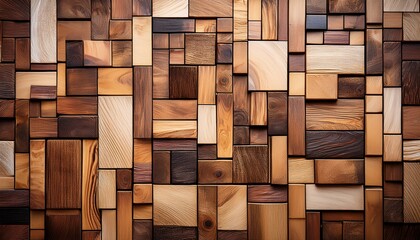 abstract art background of different weathered plywood and plank board squares and squares stacked