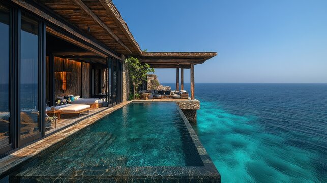 Cliffside infinity pool luxury villa overlooking ocean - Powered by Adobe