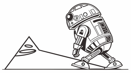 Futuristic robot vector image in minimalist art style with simple geometric shapes and monochrome colors