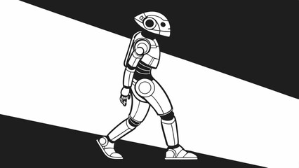 Futuristic robot vector image in minimalist art style with simple geometric shapes and monochrome colors